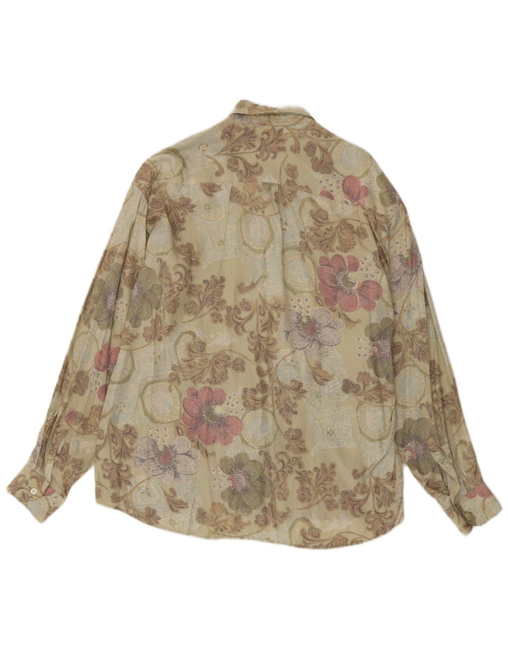Vintage Herrenhemd Mittelbeige Viskose mit Blumenmuster