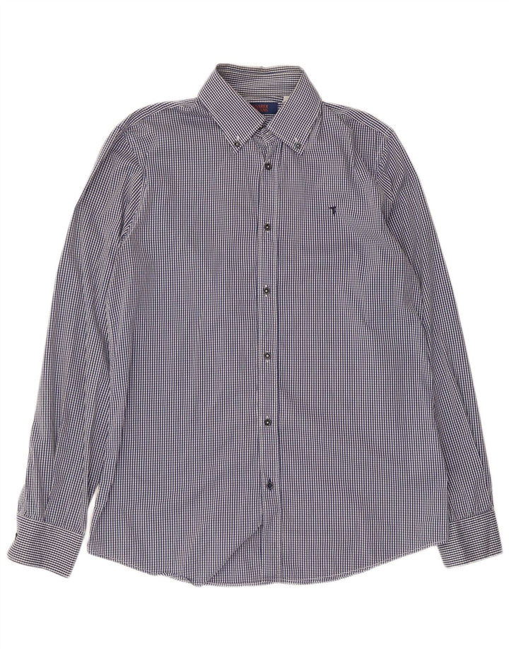 Trussardi Jeans Herrenhemd Größe 39 Mittelblaue Gingham-Baumwolle