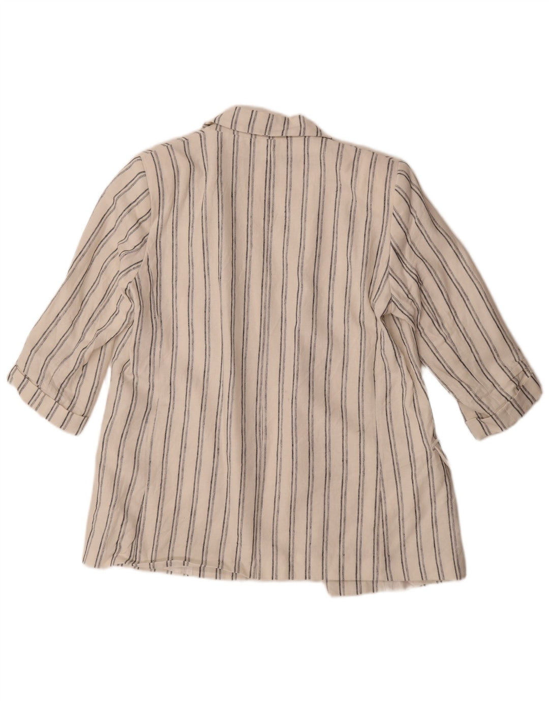 Zara Damen-Blazer mit 3/4-Ärmeln, offen, Gr. 16, groß, weiß gestreift, aus Acetat