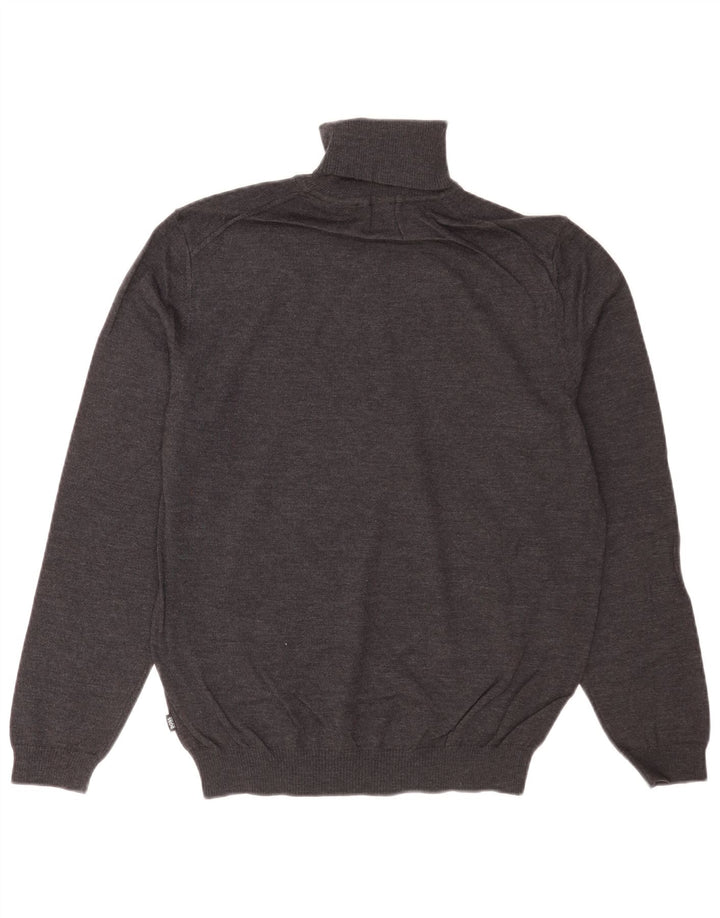 Hugo Boss Herren-Pullover mit Rollkragen, reguläre Passform, mittelgraue Schurwolle