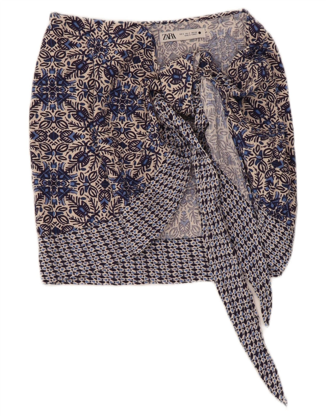 Zara Wickelrock für Damen, Größe S, Größe W26, Baumwolle mit blauem Blumenmuster