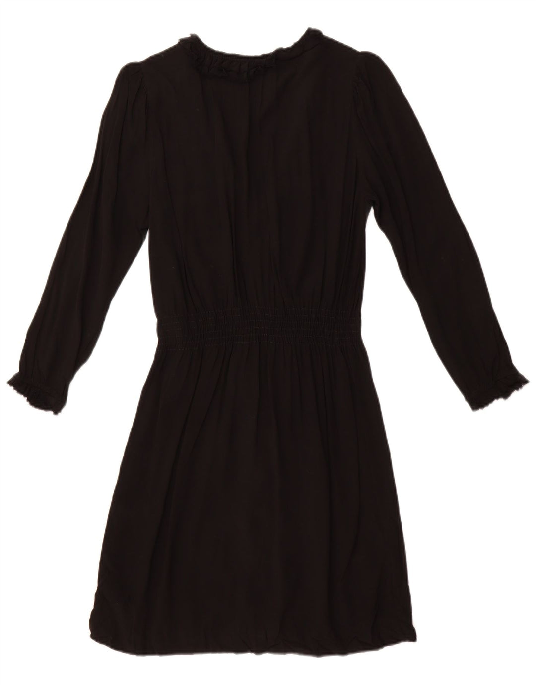ZARA Damen A-Linien-Kleid mit Rüschen vorne und langen Ärmeln, Gr. 12, Mittelschwarz