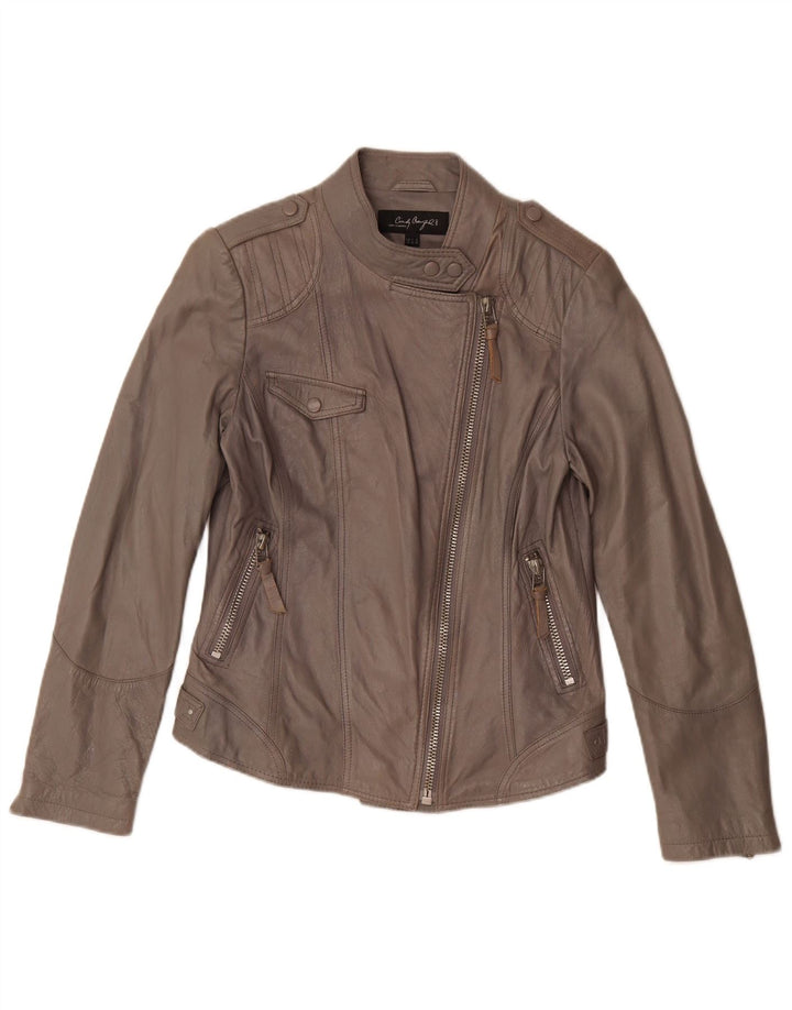 C&A Damen Cindy Crawford Leder Bikerjacke EU 40 Mittelgrau