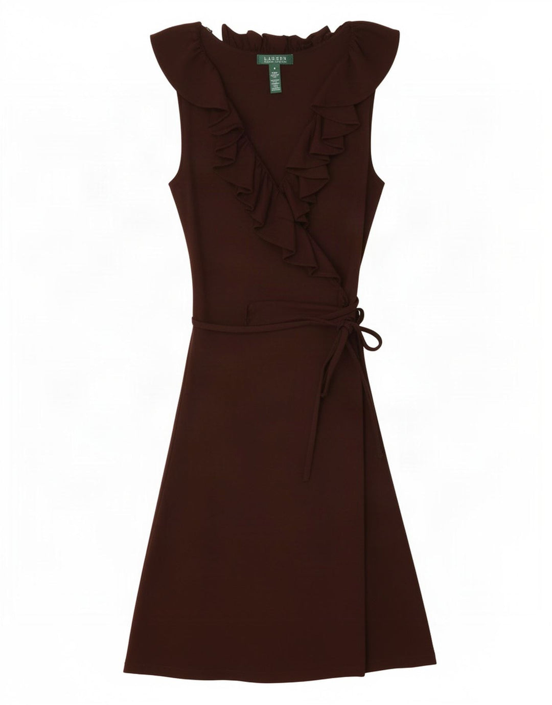 Ralph Lauren Damen ärmelloses Basic-Kleid mit Rüschen vorne, UK 12, Mittelbraun