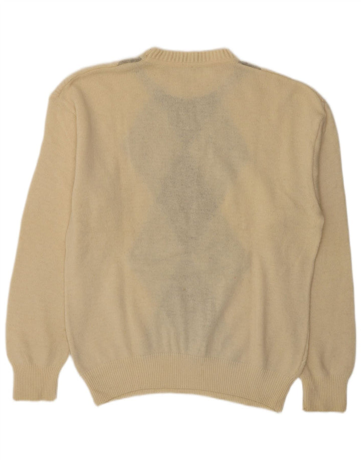 Vintage Herren Pullover mit Rundhalsausschnitt IT 50 Medium Off White Argyle/Diamant