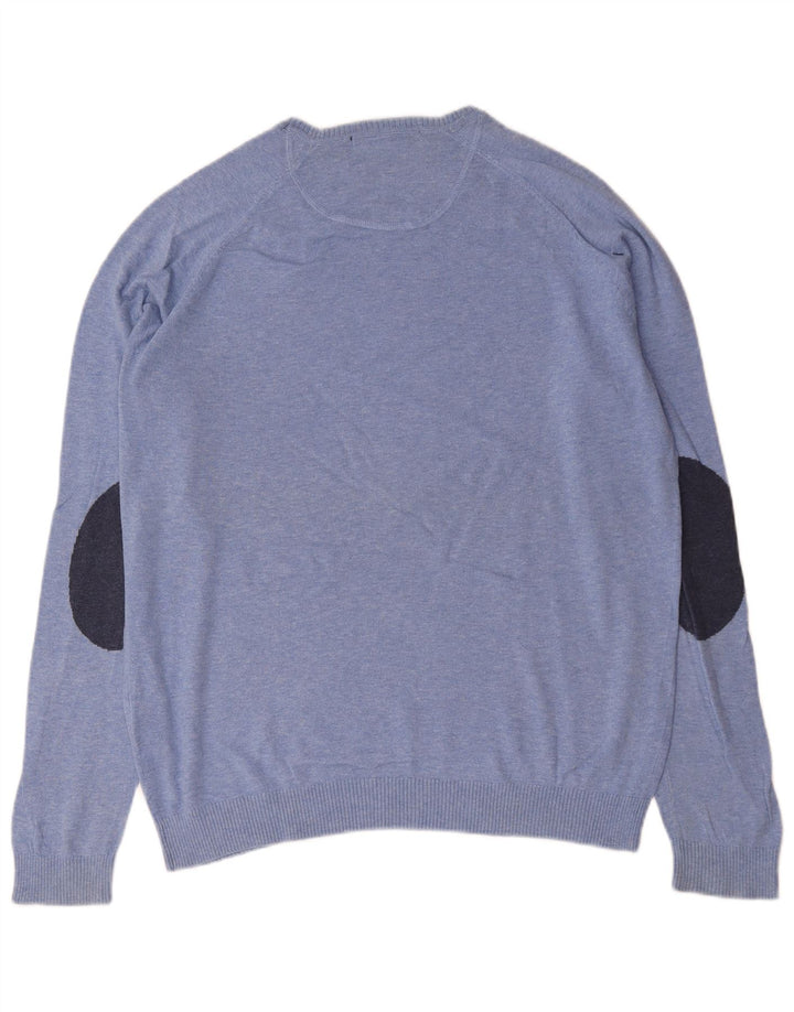 Zara Herren-Pullover mit Rundhalsausschnitt, XL, blaue Baumwolle