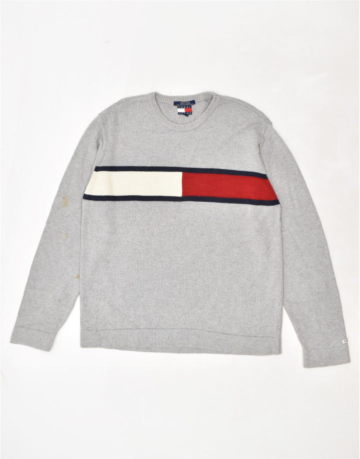 TOMMY HILFIGER Herren Grafik-Sweatshirt-Pullover, große graue Baumwolle