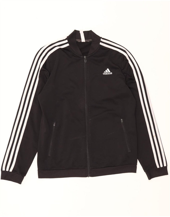 ADIDAS Damen-Trainingsanzug-Top-Jacke UK 12/14 Mittelschwarzes Polyester