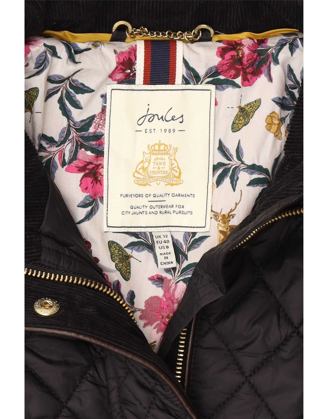 Joules Damen Steppjacke UK 12 Medium Schwarz Polyamid