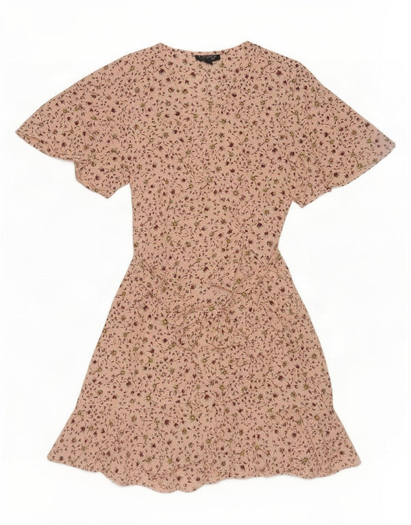 Topshop Damen A-Linien-Kleid UK 6 XS Rosa Blumenmuster Polyester