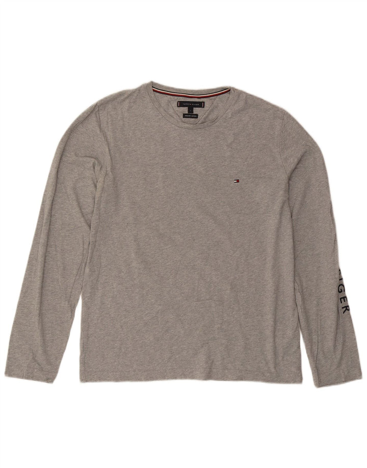 Tommy Hilfiger Herren-Oberteil mit Grafik, langärmlig, groß, grau gefleckte Baumwolle
