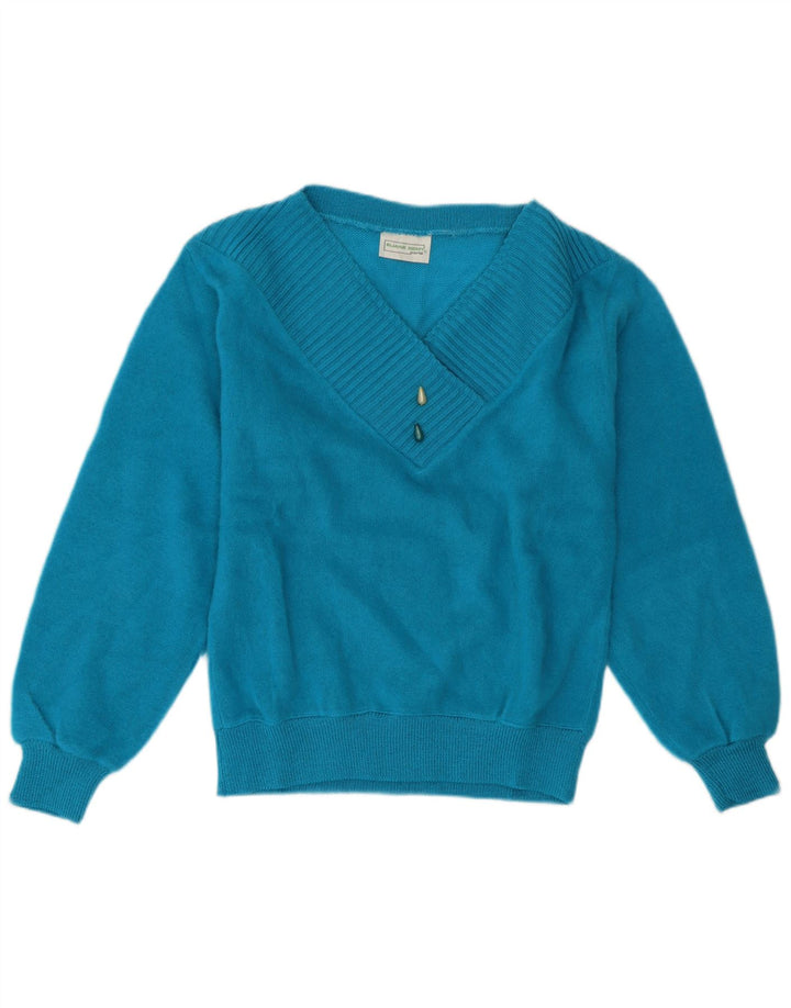 Vintage Damen V-Ausschnitt Pullover Pullover UK 12 Mittelblau Acryl