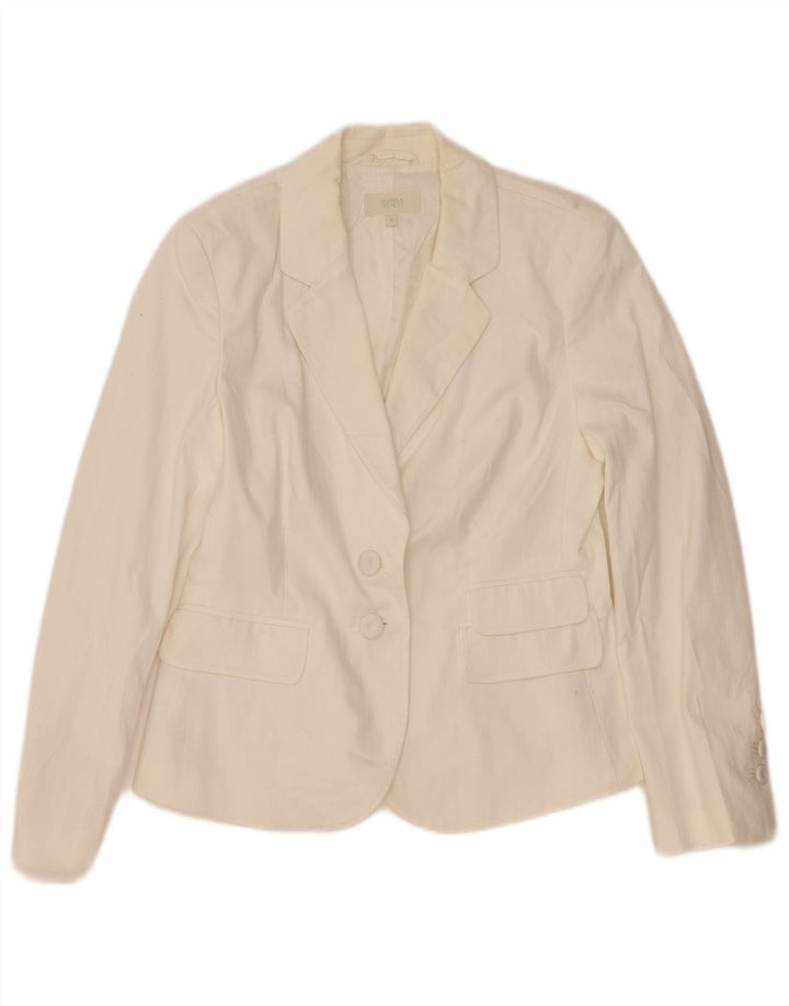 Marks & Spencer Damen-Blazerjacke mit 2 Knöpfen, UK 12, mittelweiße Baumwolle