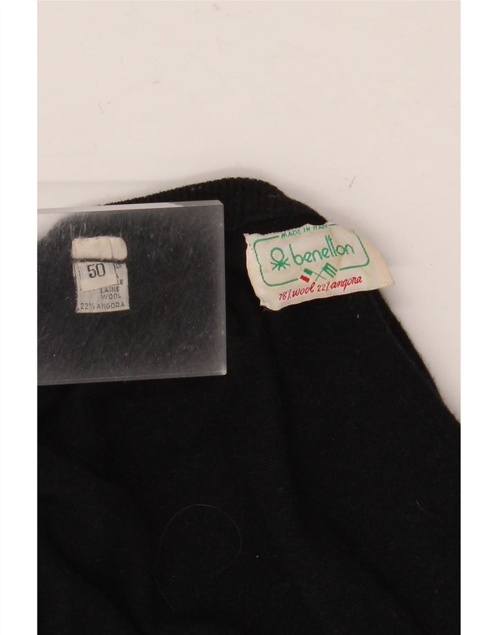 Benetton Damen-Pullover mit Rundhalsausschnitt, Größe 50, XL, schwarze Wolle
