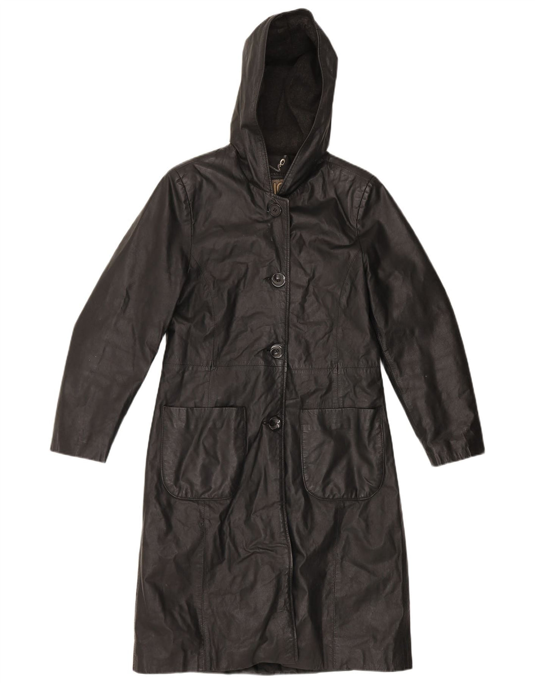 Vintage Damen Ledermantel mit Kapuze IT 44 Mittelschwarzes Leder
