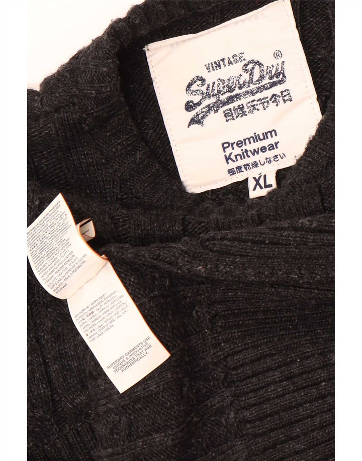 Superdry Herren-Pullover mit Rundhalsausschnitt, XL, graues Acryl