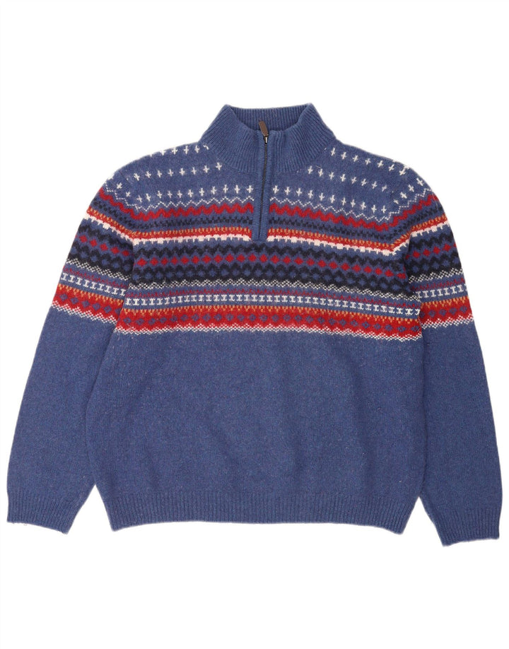 Marks & Spencer Herren-Pullover mit normaler Passform und Reißverschluss, XL, Blau, Fair Isle