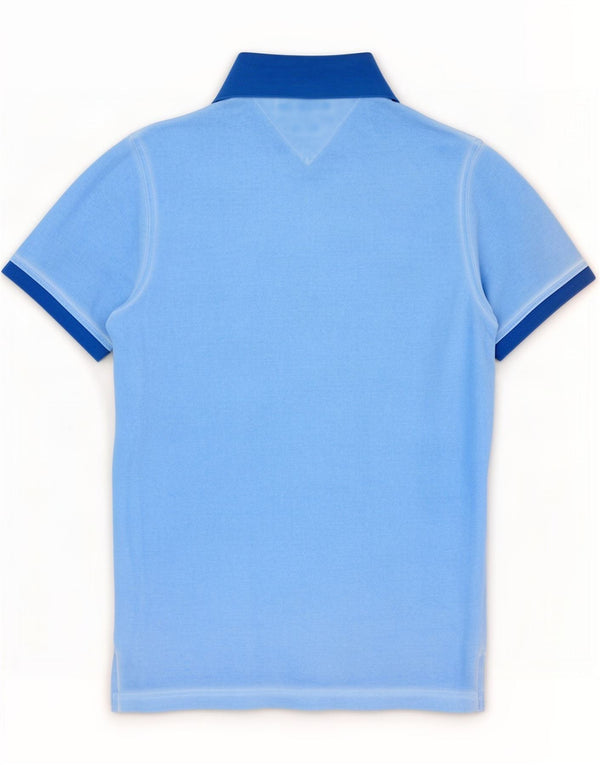 Tommy Hilfiger Slim Fit Poloshirt für Herren, klein, blau, Blockfarben, Baumwolle
