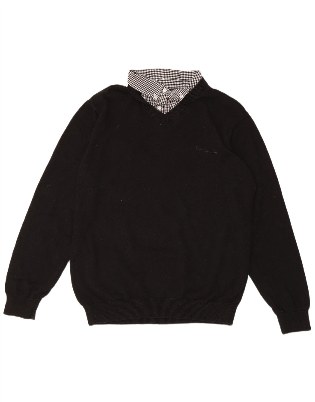 PIERRE CARDIN Damen Pullover mit V-Ausschnitt UK 18 XL Schwarz karierte Baumwolle