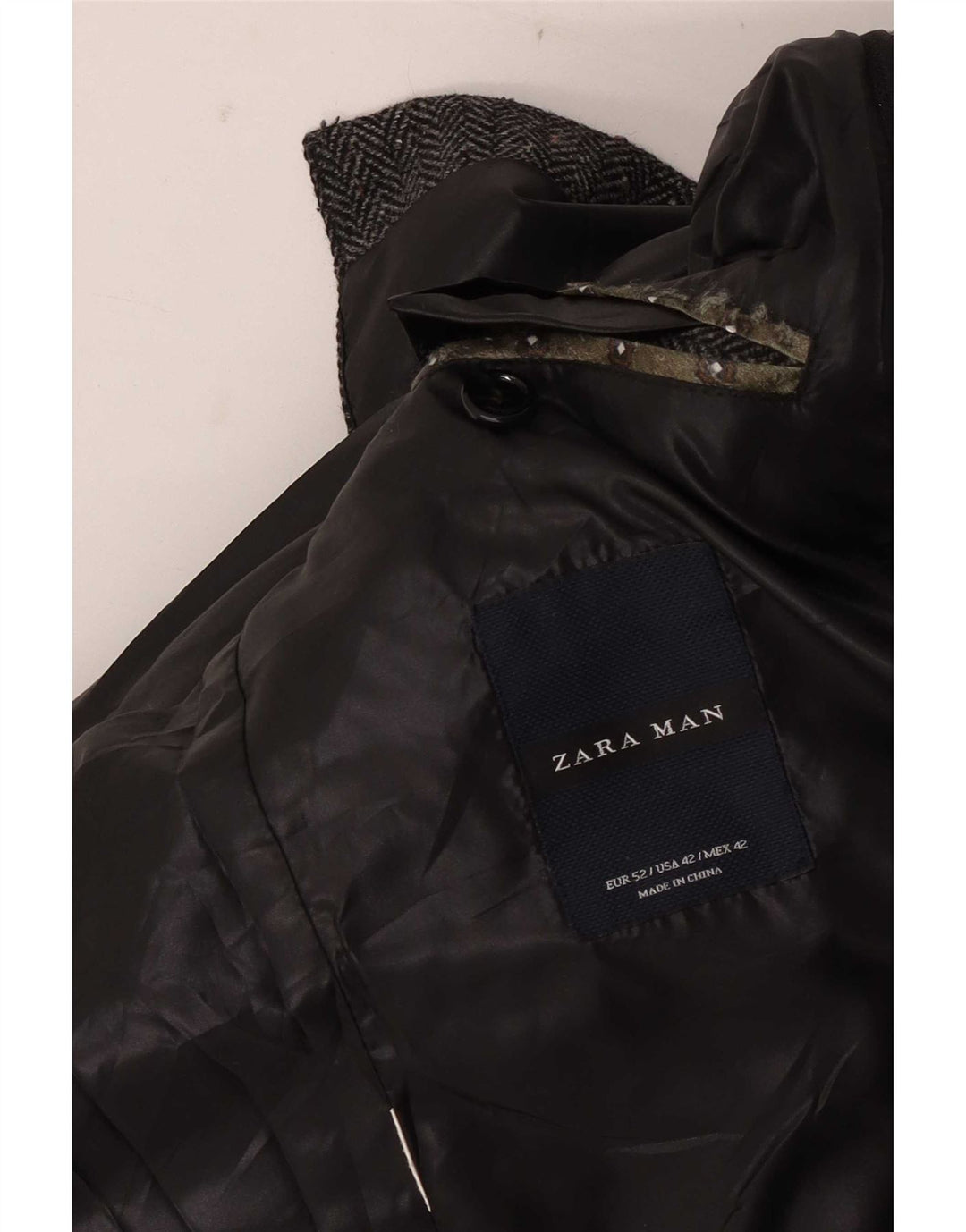 Zara Herren-Blazer mit 2 Knöpfen, EU 52, großes graues Fischgrätenmuster