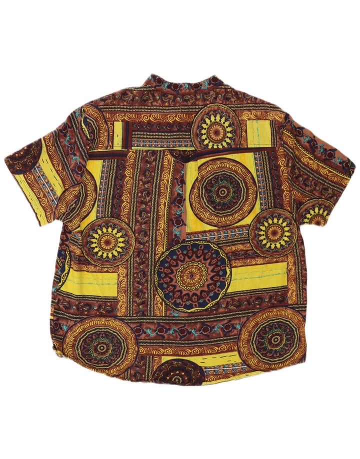 Vintage Herren Kurzarm-Pullover-Hemd aus mittelgelber, geometrischer Baumwolle
