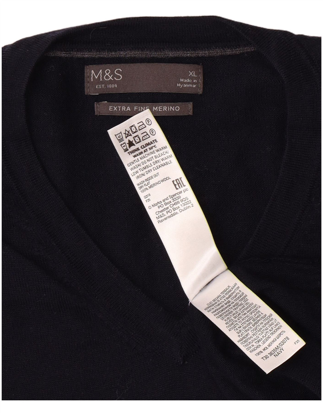MARKS & SPENCER Herren-Pullover mit V-Ausschnitt, XL, Marineblau, klassisch
