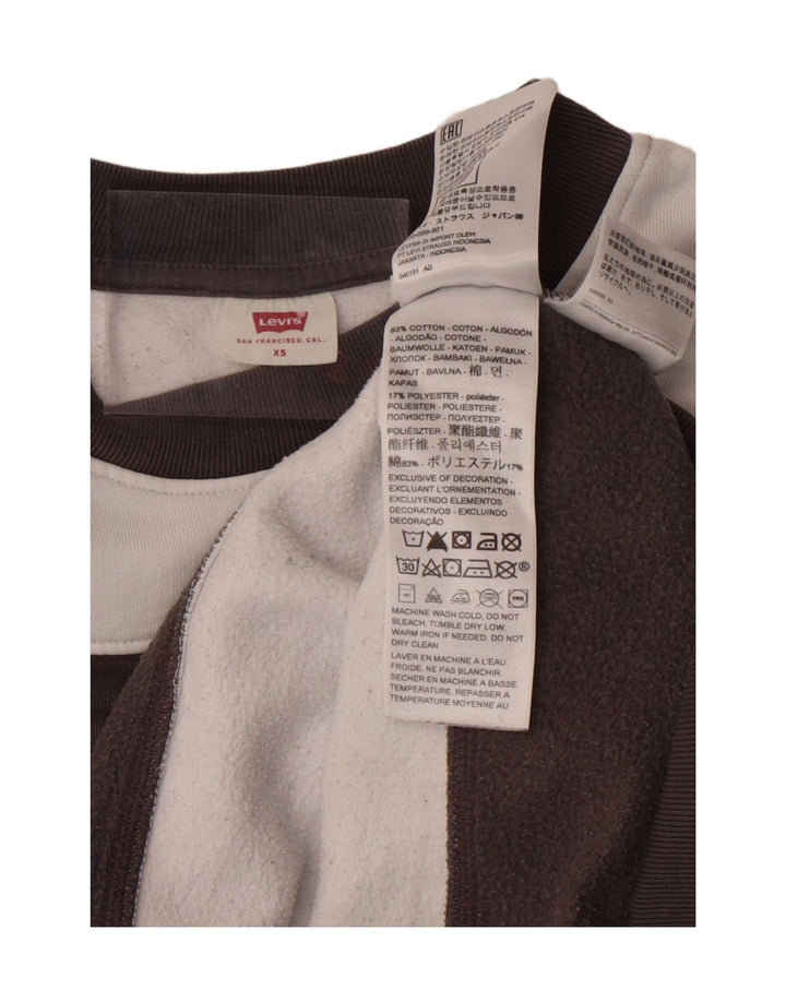 LEVI'S Womens Oversized Crop Sweatshirt Jumper UK 6 XS Brown Striped Vintage Levi's and Second-Hand Levi's from Messina Hembry 