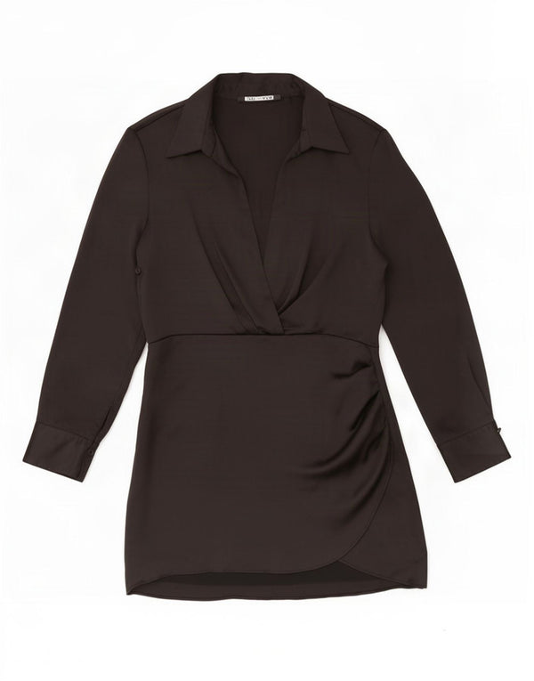 Zara Damen Langarm-Etuikleid UK 18 XL Schwarz Polyester