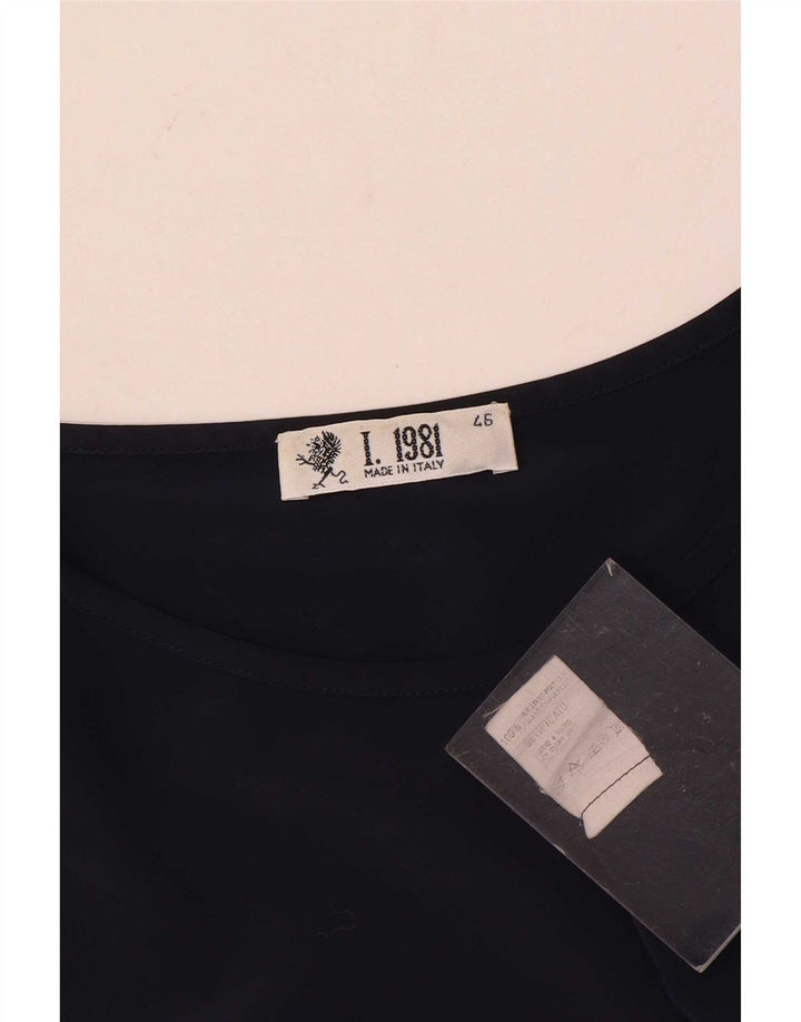 Marly's 1981 Damen-Blusenoberteil IT 46 Large Marineblaues Polyester