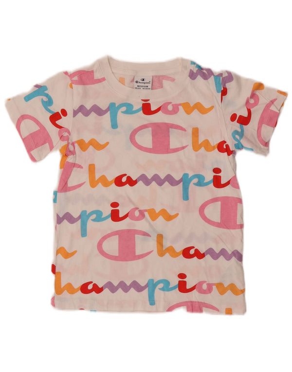 Champion Mädchen-T-Shirt mit Grafik, 9–10 Jahre, mittelweiße Baumwolle