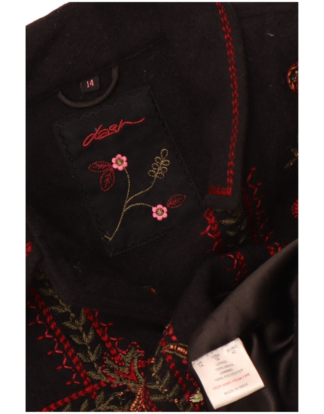 Dash Damen Bomberjacke UK 14 Große schwarze Paisley-Wolle