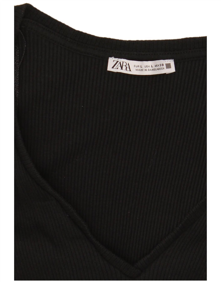 Zara Damen Crop Bluse Top UK 14 Large Schwarz