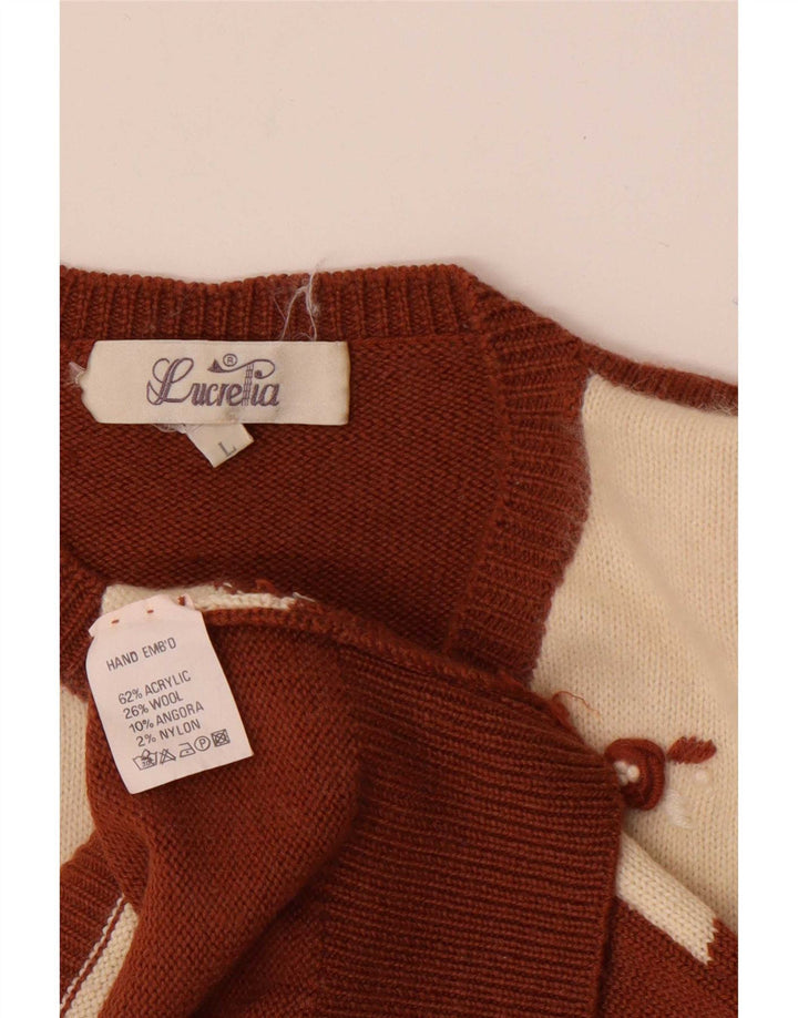Vintage Damen Cardigan Pullover UK 14 Large Brown Patchwork Acryl