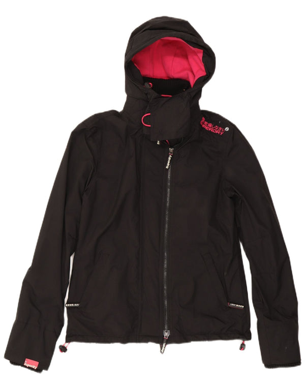 Superdry Damen-Windbreakerjacke mit Kapuze, UK 10, Größe S, schwarzes Nylon