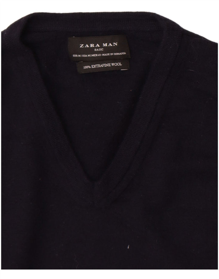 Zara Herren-Pullover mit V-Ausschnitt, mittlere marineblaue Wolle