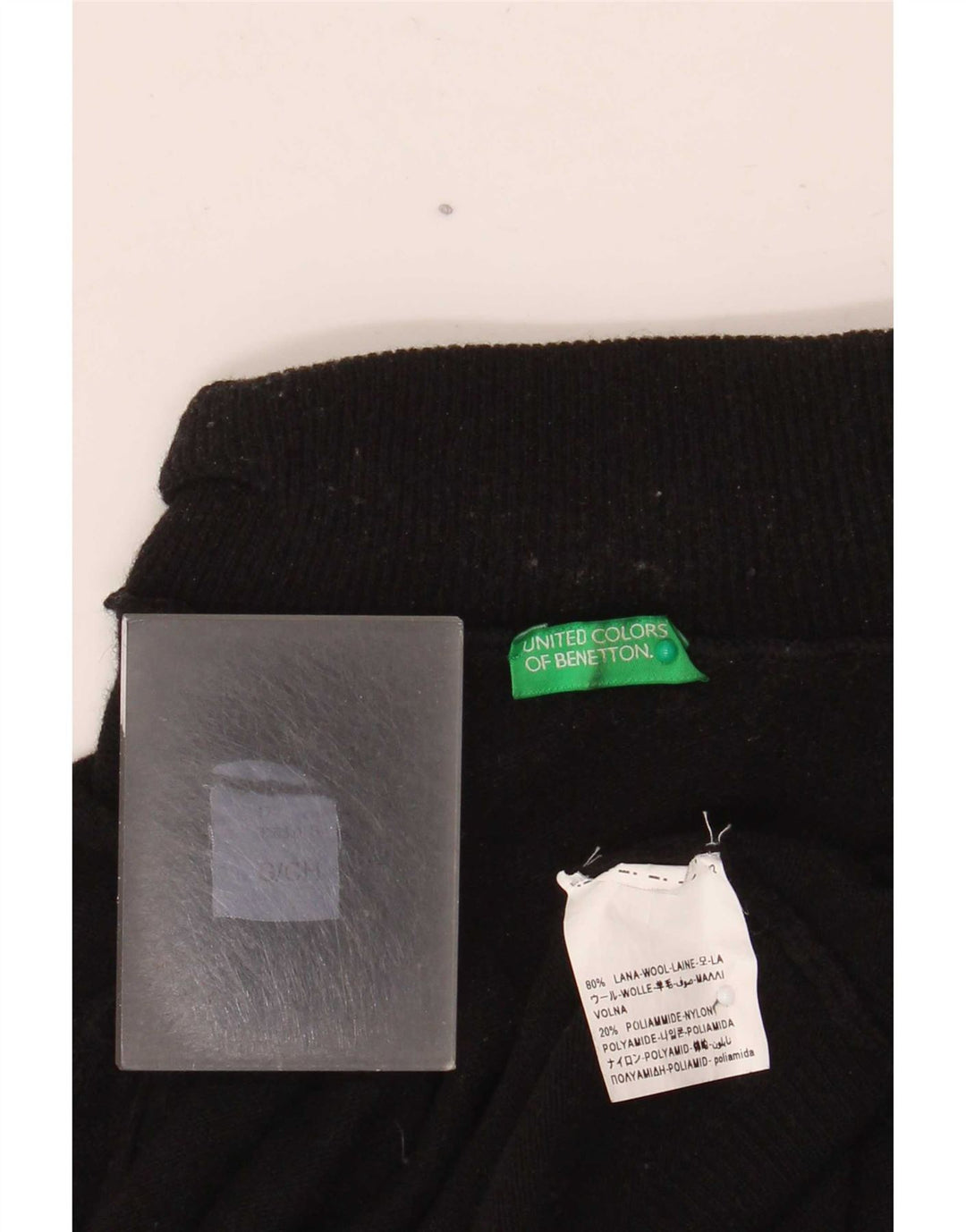 Benetton Damen-Pullover mit Rollkragen, UK 10, Größe S, schwarze Wolle
