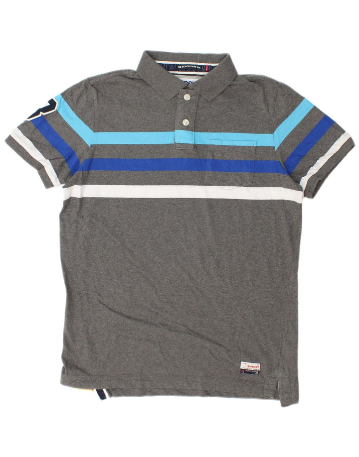 SUPERDRY Herren-Poloshirt mit Grafik, groß, grau gestreift, Baumwolle