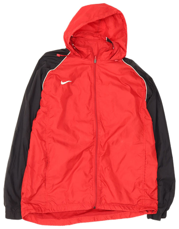 Nike Herren-Regenjacke mit Kapuze, UK 42/44, großes rotes Colourblock-Nylon
