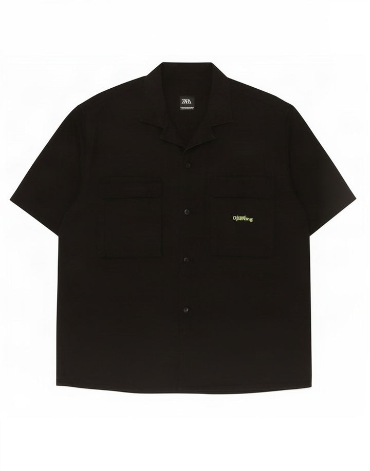 Zara Herren Kurzarmhemd XL Schwarz Baumwolle
