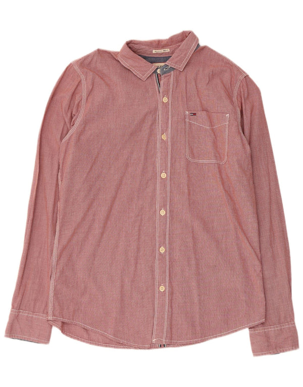 Tommy Hilfiger Mens Shirt Medium Red Houndstooth Cotton
