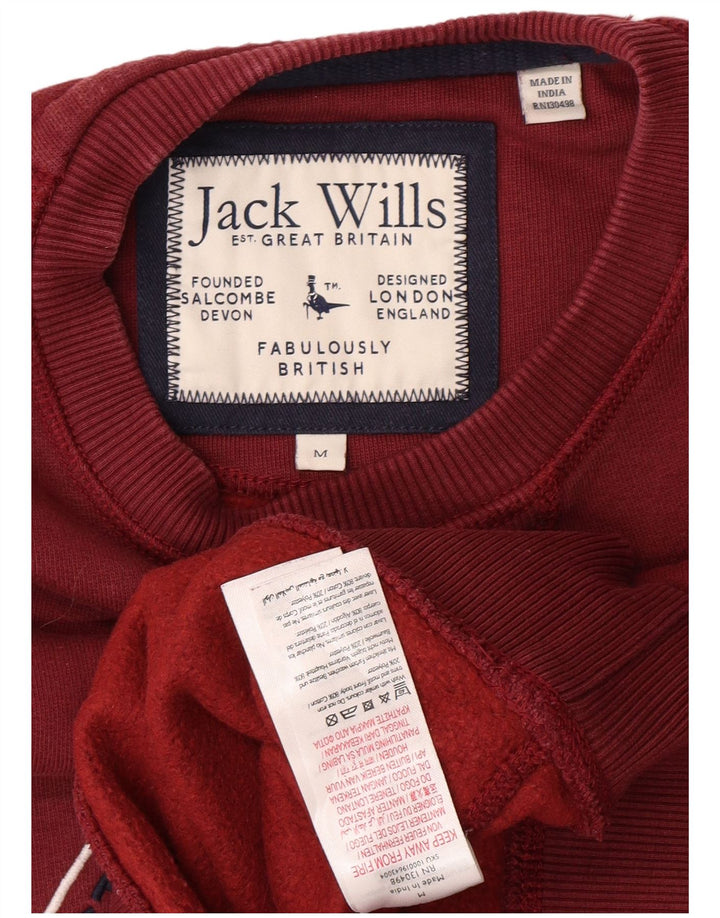 JACK WILLS Mens Graphic Sweatshirt Jumper Medium Burgundy Cotton