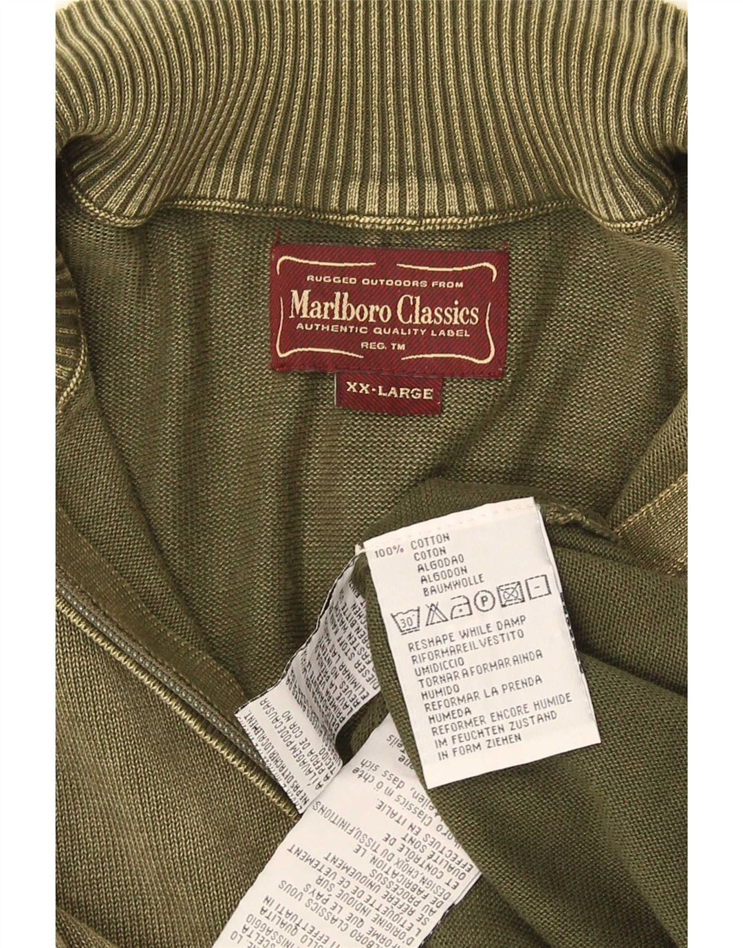 Marlboro Classics Herren-Pullover mit Reißverschluss am Hals, 2XL, Khaki, Baumwolle