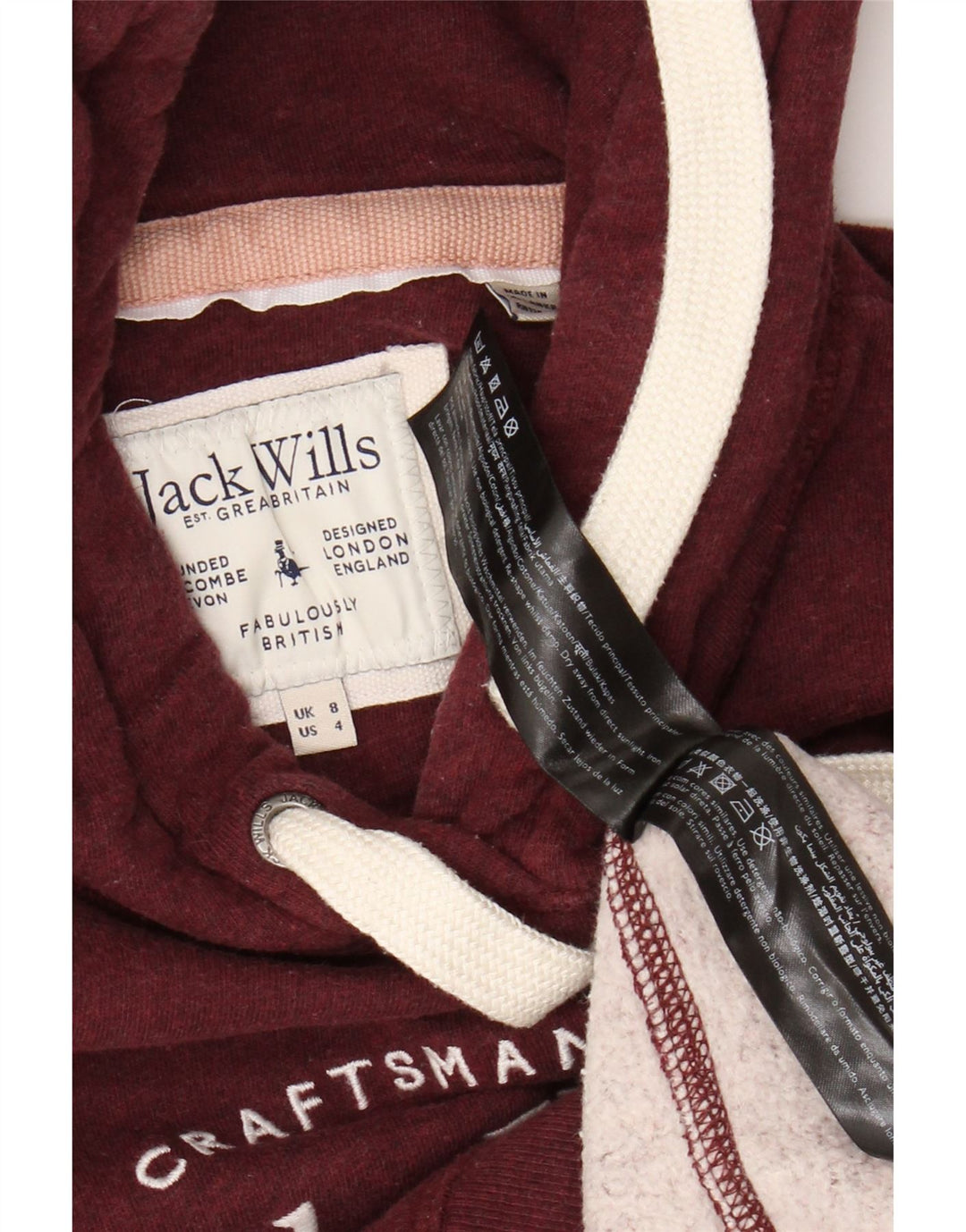 Jack Wills Damen-Kapuzenpullover mit Grafik, Gr. 8, Burgunderrot, Baumwolle