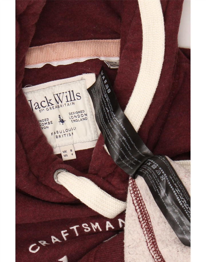 Jack Wills Damen-Kapuzenpullover mit Grafik, Gr. 8, Burgunderrot, Baumwolle
