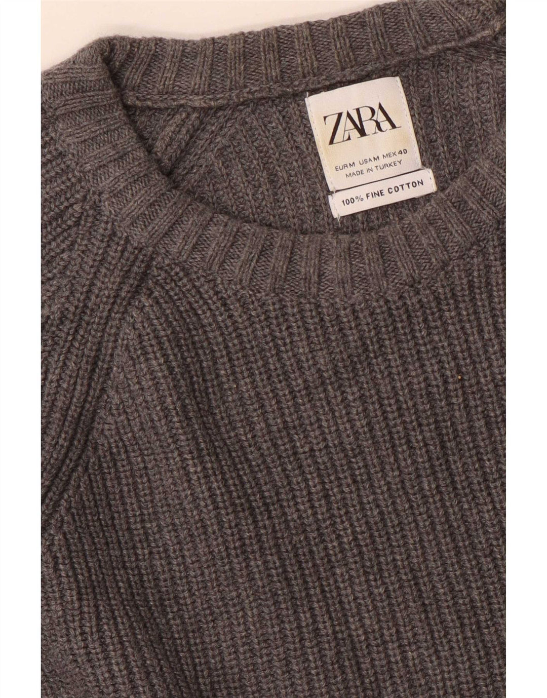 Zara Herren-Pullover mit Rundhalsausschnitt, mittelgraue Baumwolle