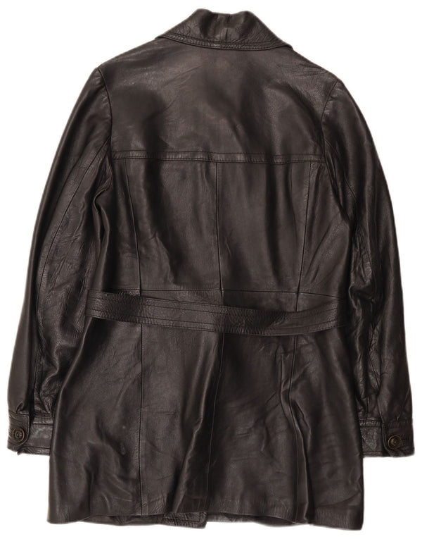 Vintage Damen Ledermantel UK 10 Small Schwarz