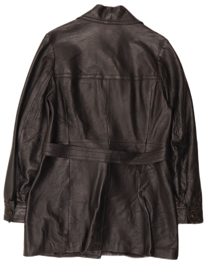 Vintage Damen Ledermantel UK 10 Small Schwarz