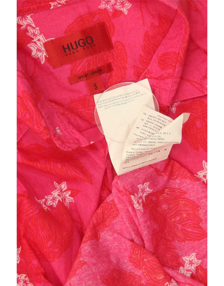 Hugo Boss Herrenhemd, klein, rosa, geblümt, Baumwolle