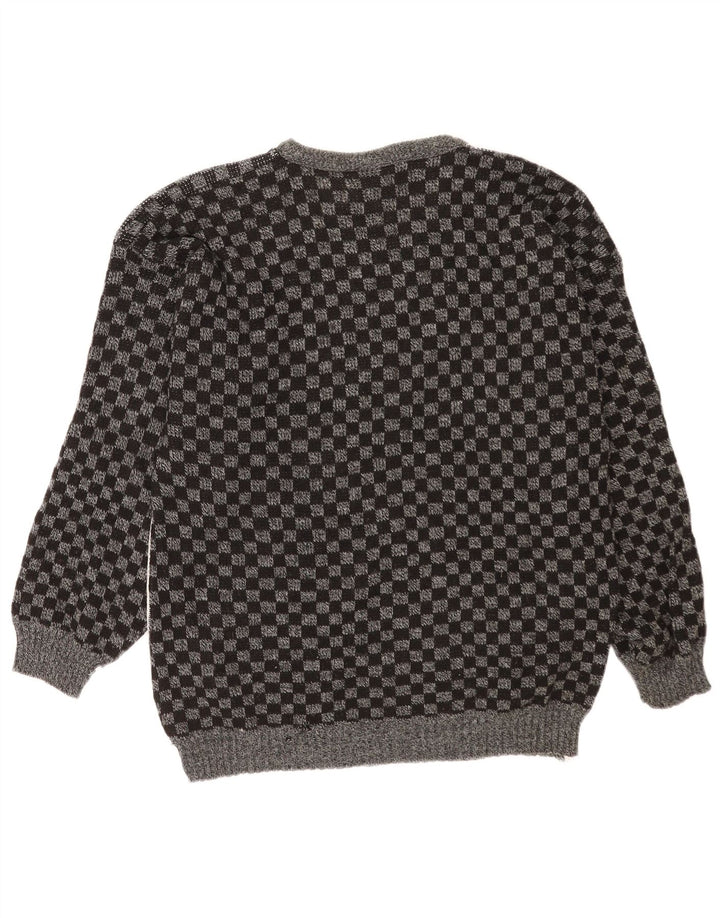Vintage Herren-Pullover mit U-Boot-Ausschnitt, mittelgrau, geometrisches Acryl