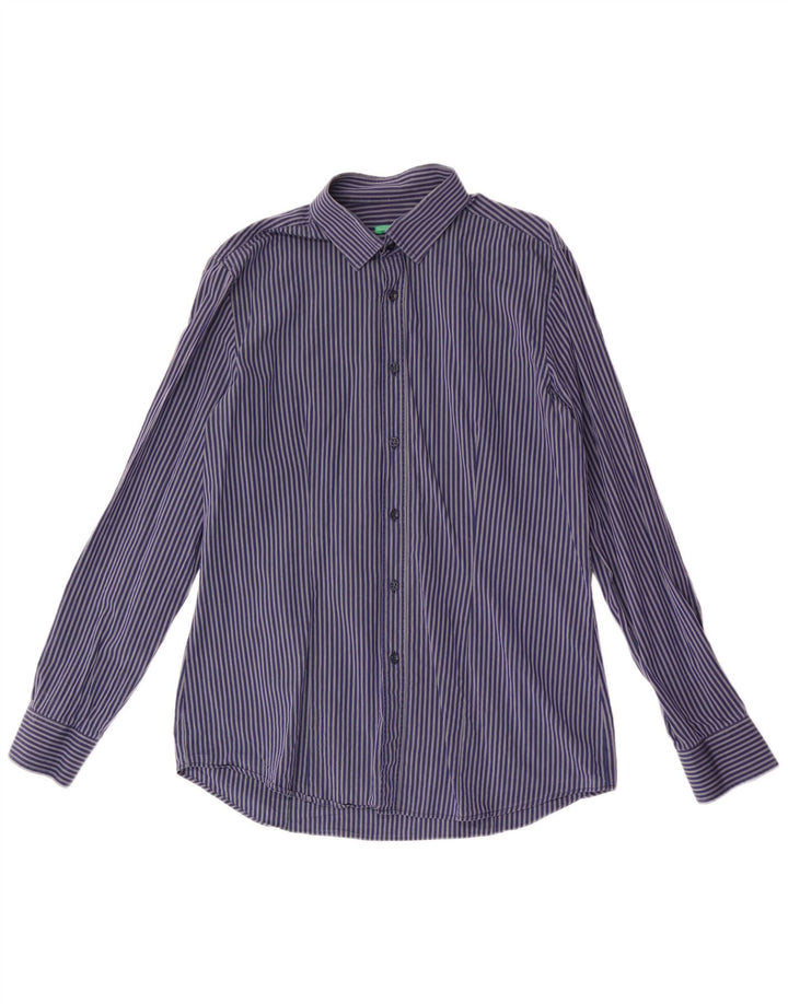 BENETTON Herren-Hemd, mittelgroß, marineblau, Nadelstreifen